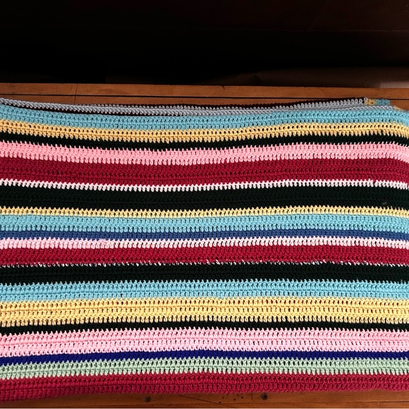 Vintage Handmade Multi Colour Stripe Afghan Throw Blanket - Picture 7 of 7